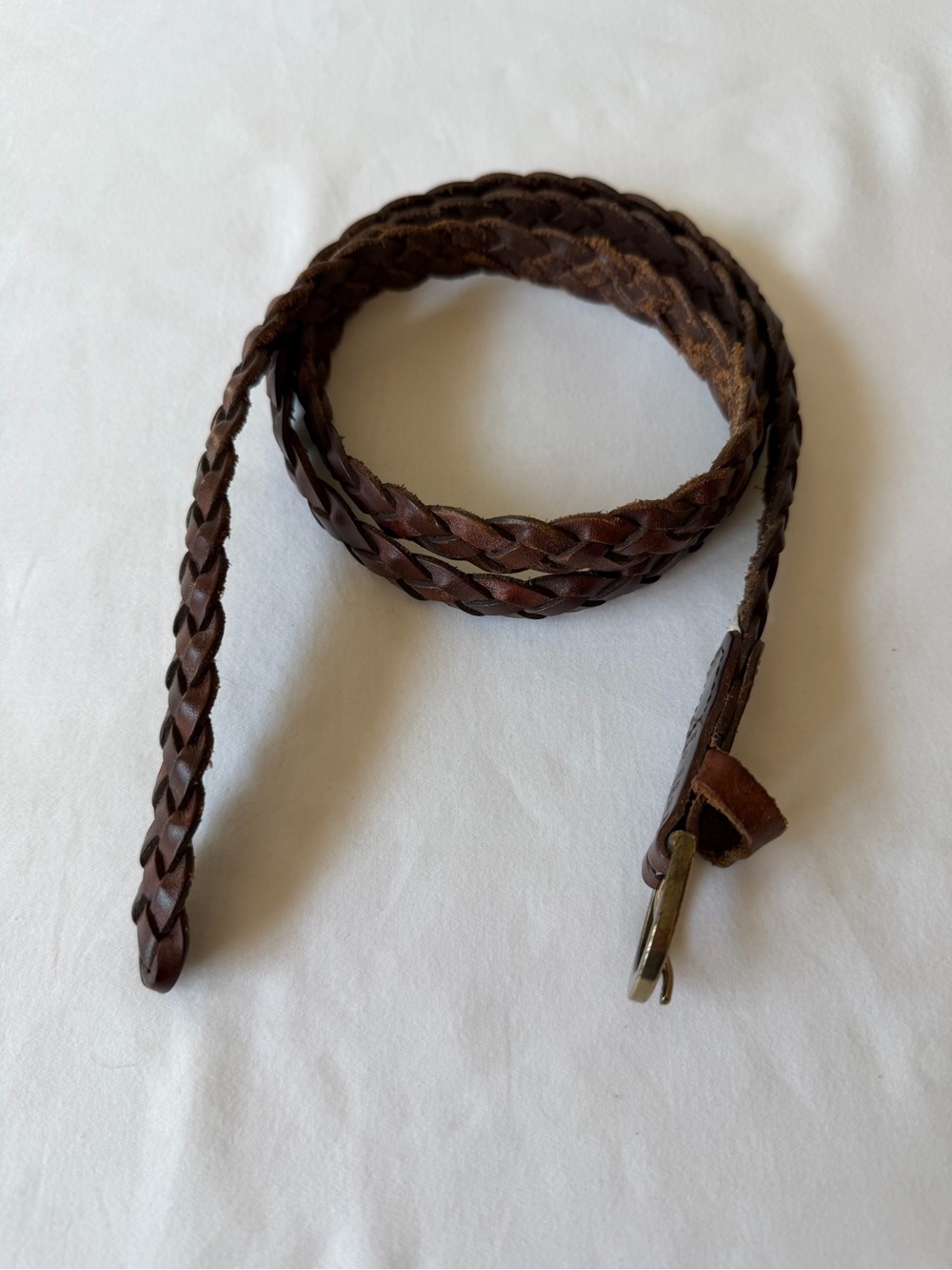 Brown Braided Genuine Leather Narrow Belt Women’s Size Large